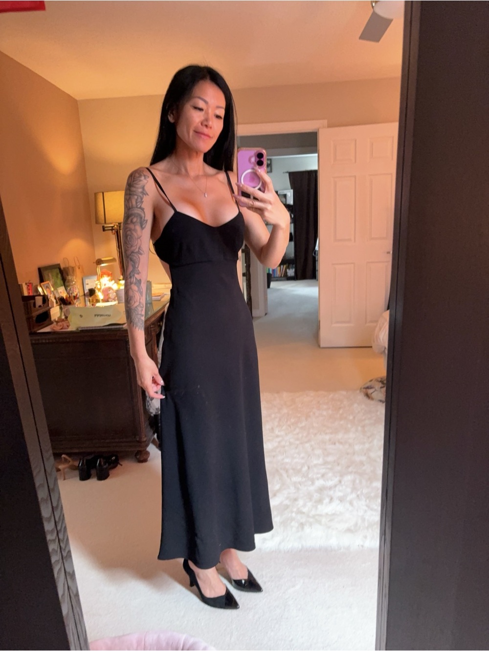 Wilfred Black Maxi Slip Dress with Spaghetti Straps